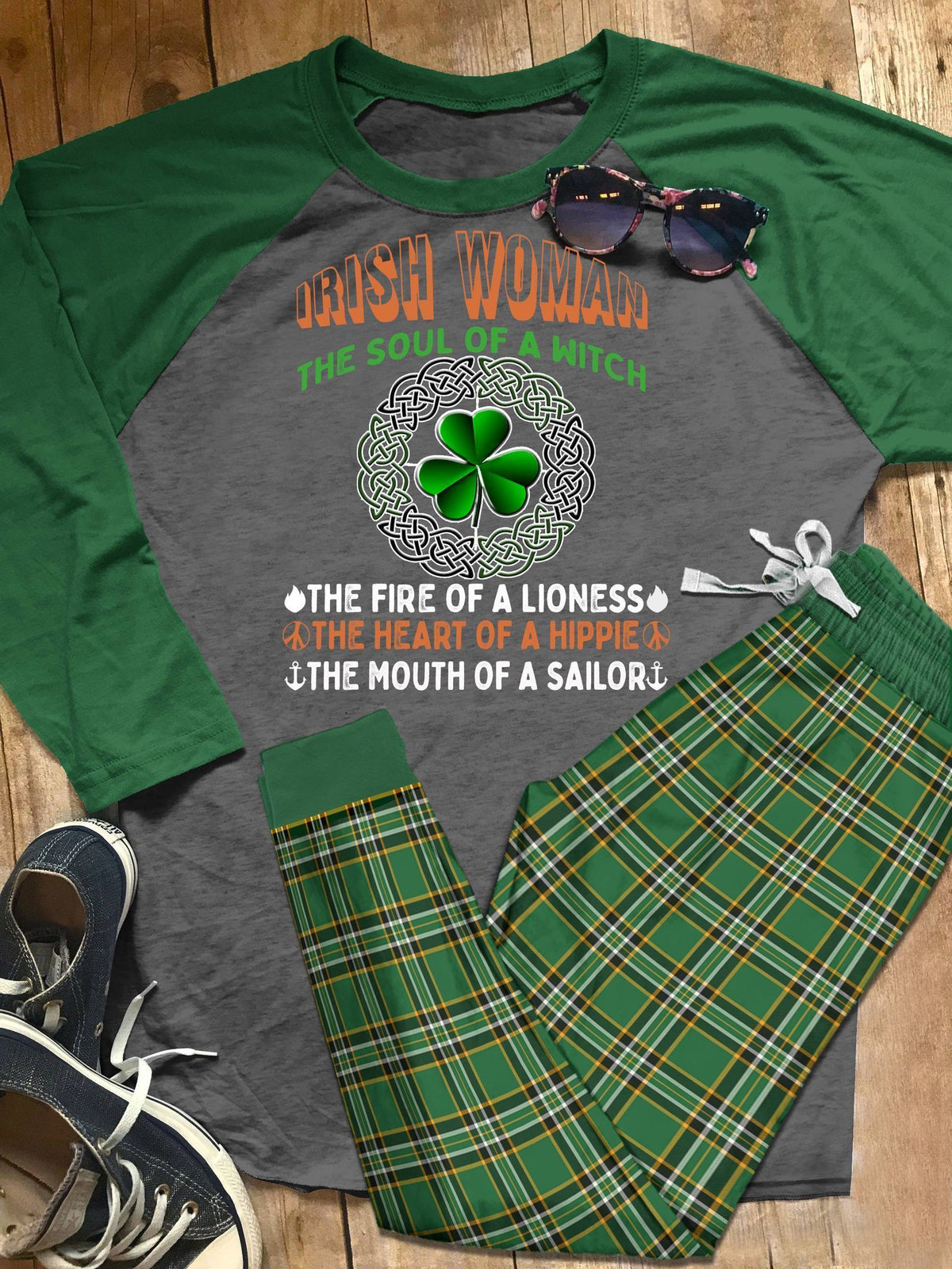 Irish Set Irish Woman Colors Pajama Set |Sleepwear Pjs Sets | Raglan Shirt Pants Set