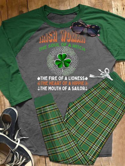 Irish Set Irish Woman Colors Pajama Set |Sleepwear Pjs Sets | Raglan Shirt Pants Set