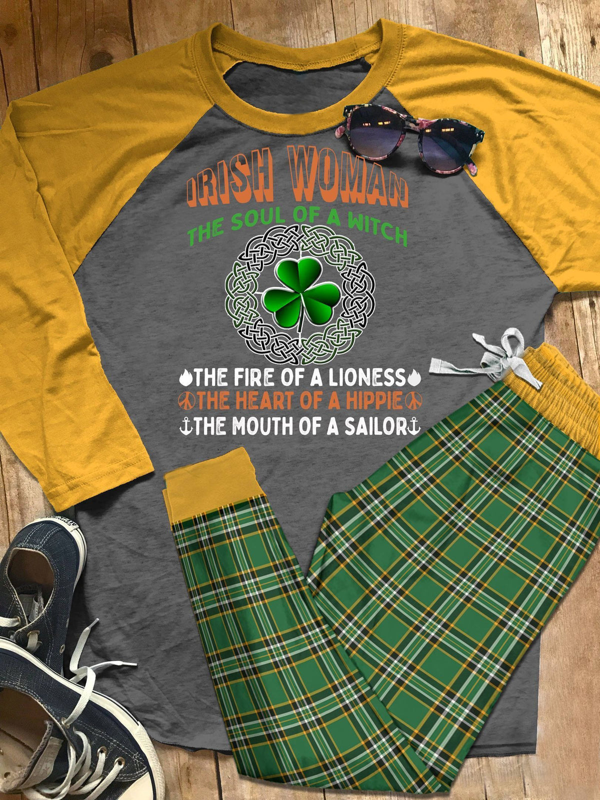 Irish Set Irish Woman Colors Pajama Set |Sleepwear Pjs Sets | Raglan Shirt Pants Set