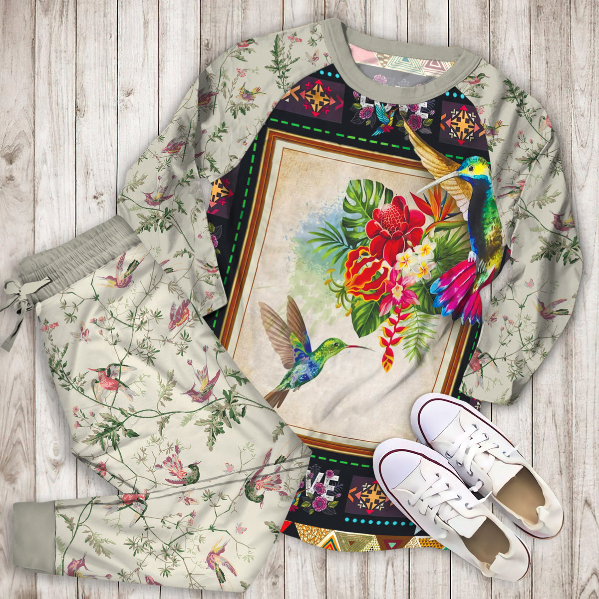 Hummingbird Pajama Set |Sleepwear Pjs Sets | Raglan Shirt Pants Set