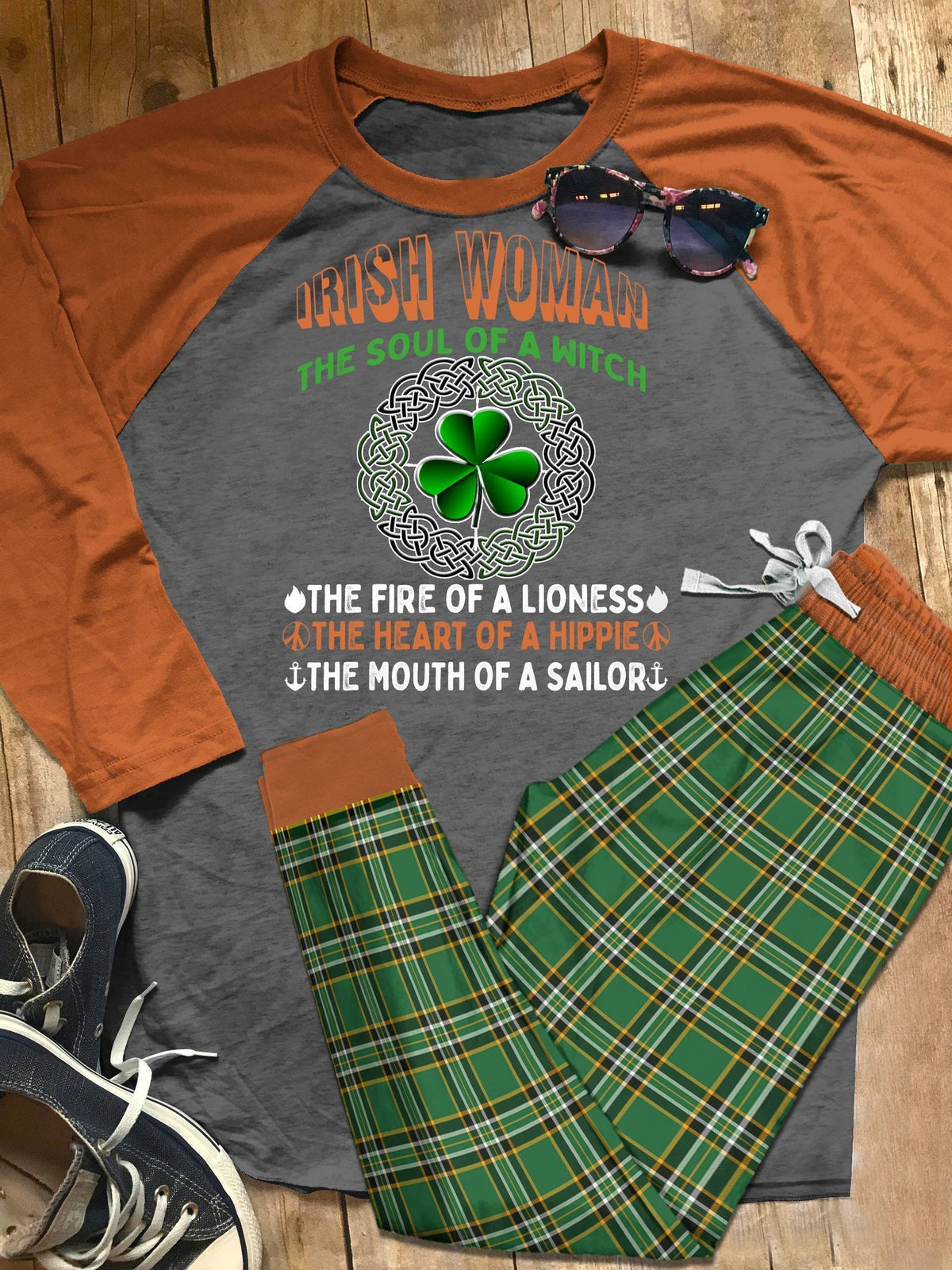 Irish Set Irish Woman Colors Pajama Set |Sleepwear Pjs Sets | Raglan Shirt Pants Set