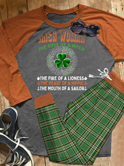 Irish Set Irish Woman Colors Pajama Set |Sleepwear Pjs Sets | Raglan Shirt Pants Set