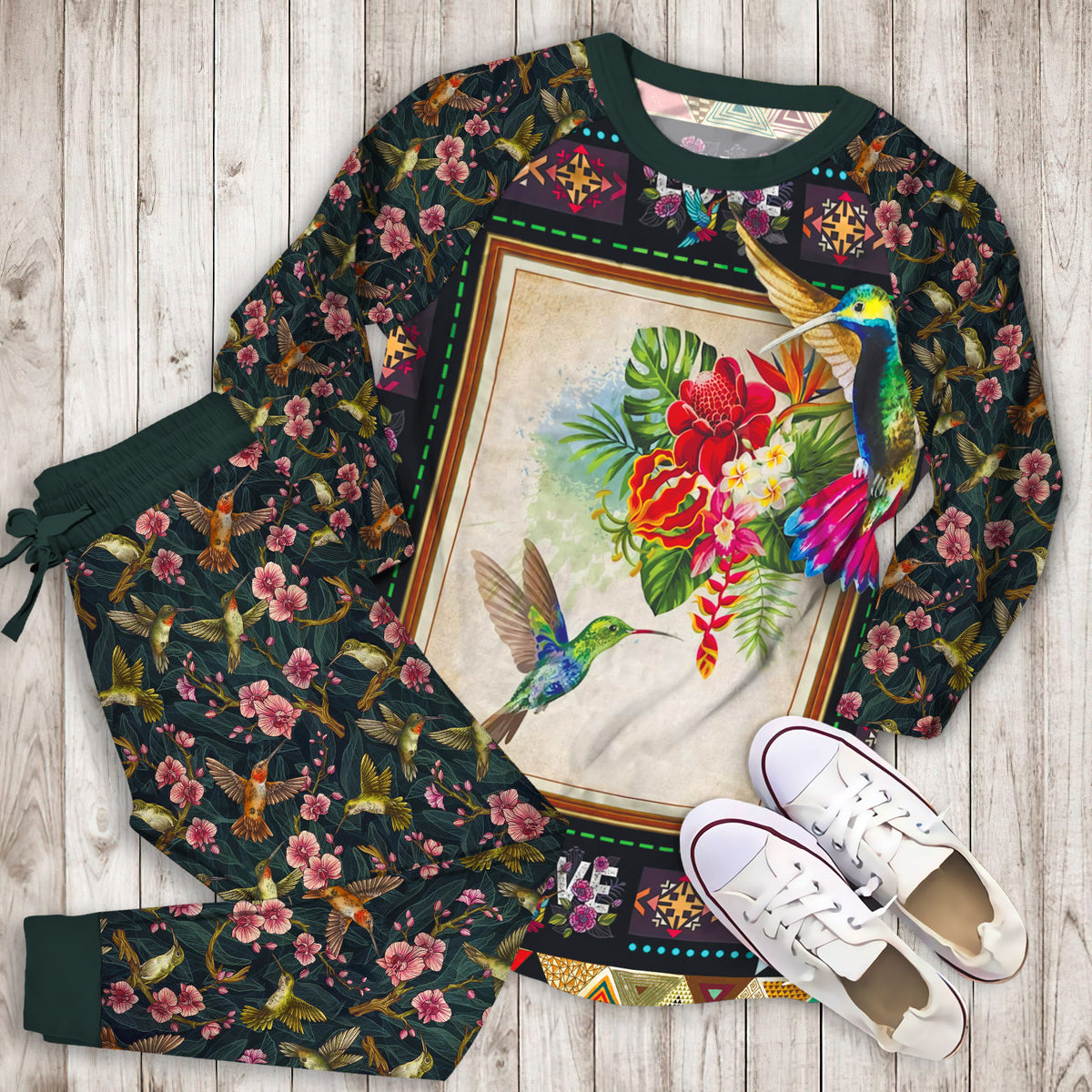 Hummingbird Pajama Set |Sleepwear Pjs Sets | Raglan Shirt Pants Set