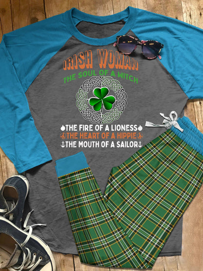 Irish Set Irish Woman Colors Pajama Set |Sleepwear Pjs Sets | Raglan Shirt Pants Set
