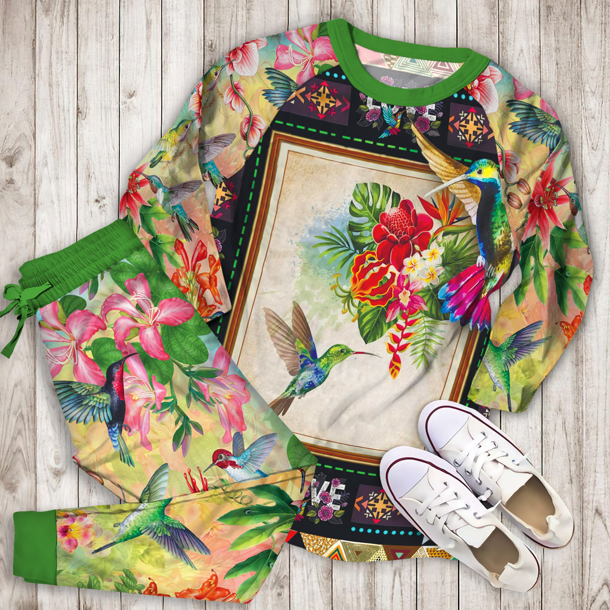 Hummingbird Pajama Set |Sleepwear Pjs Sets | Raglan Shirt Pants Set