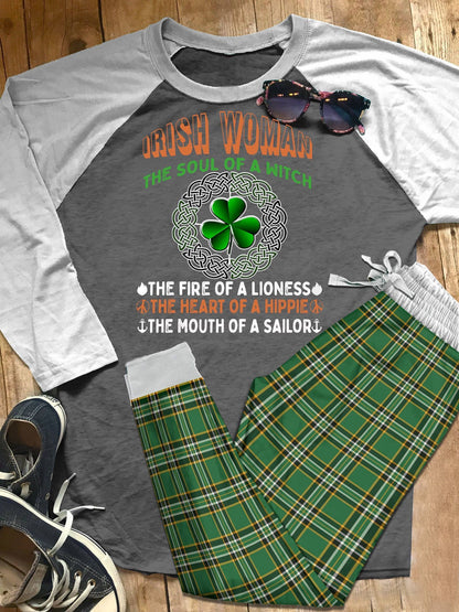 Irish Set Irish Woman Colors Pajama Set |Sleepwear Pjs Sets | Raglan Shirt Pants Set