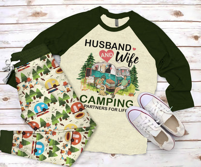 Camping Partner For Life Pajama Set |Sleepwear Pjs Sets | Raglan Shirt Pants Set