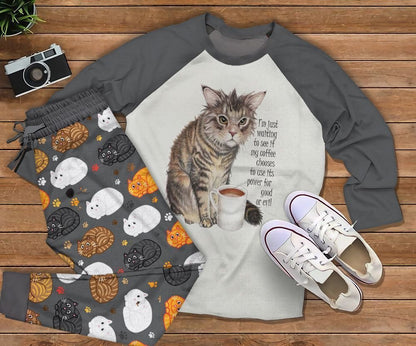 Cat My Coffee Pajama Set |Sleepwear Pjs Sets | Raglan Shirt Pants Set