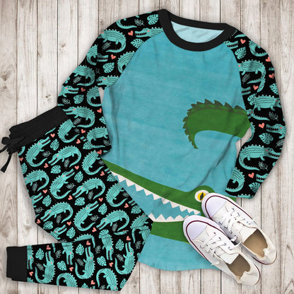 Crocodile Pajama Set |Sleepwear Pjs Sets | Raglan Shirt Pants Set