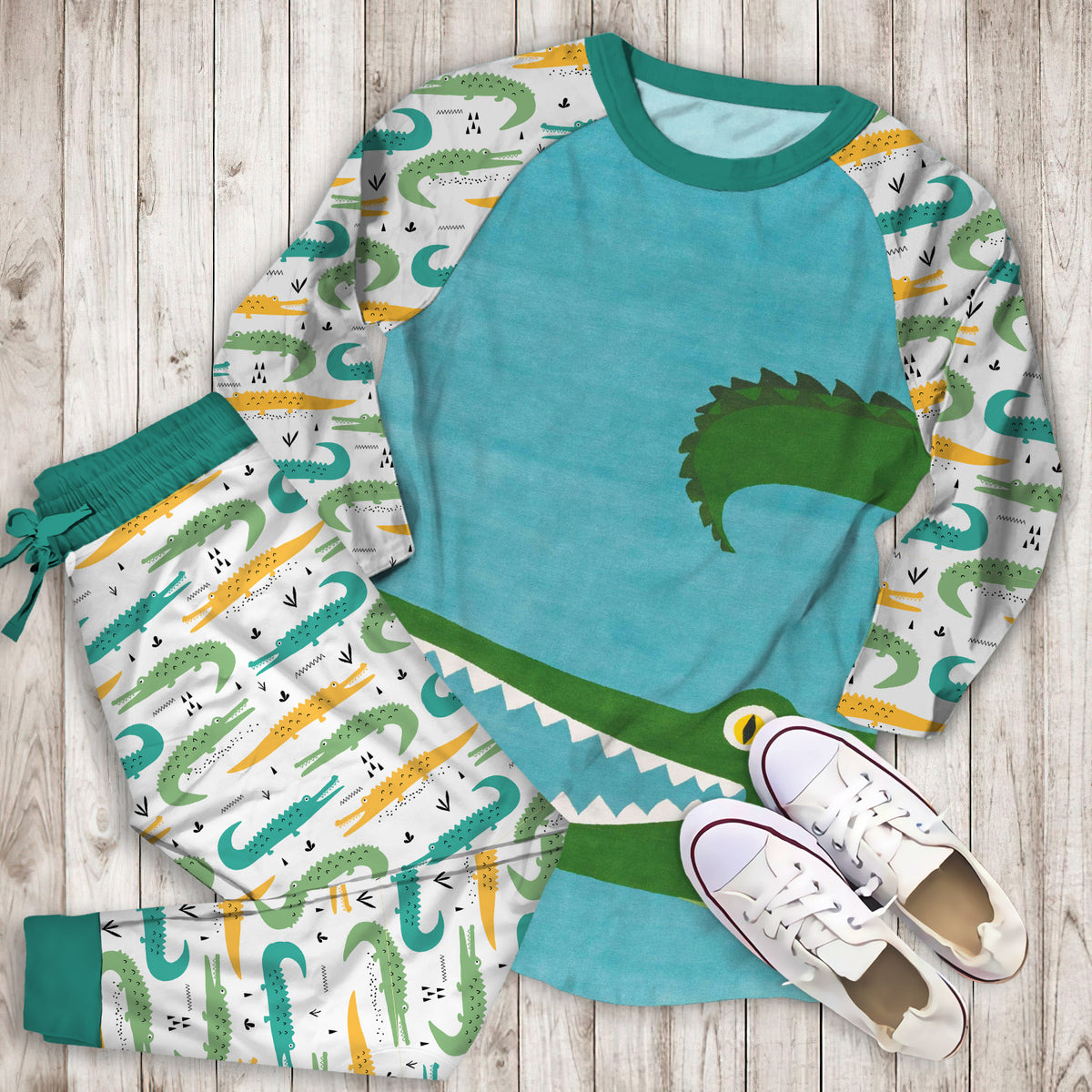 Crocodile Pajama Set |Sleepwear Pjs Sets | Raglan Shirt Pants Set