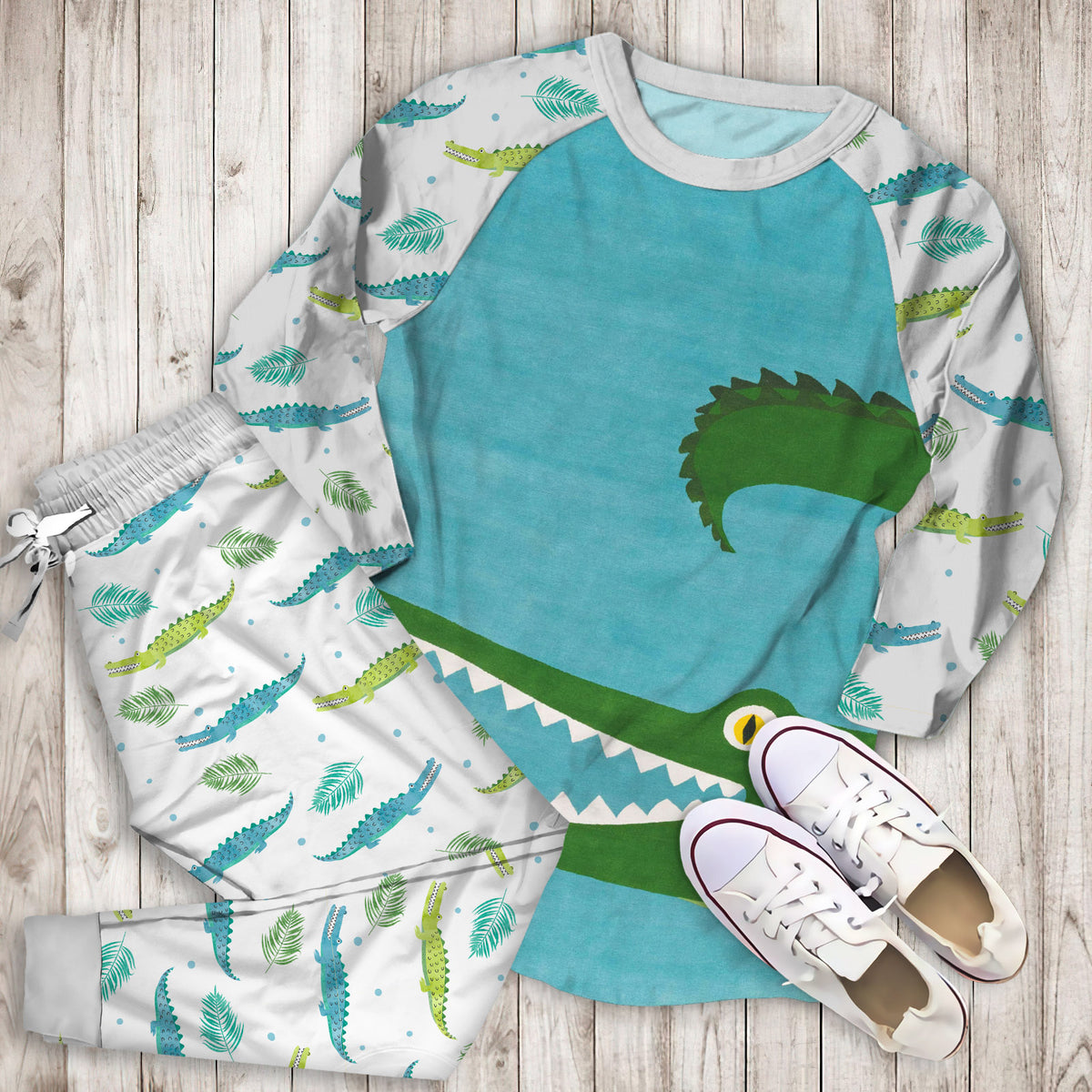 Crocodile Pajama Set |Sleepwear Pjs Sets | Raglan Shirt Pants Set