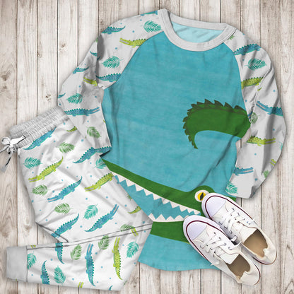 Crocodile Pajama Set |Sleepwear Pjs Sets | Raglan Shirt Pants Set