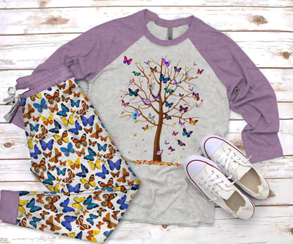 Butterfly Tree Pajama Set |Sleepwear Pjs Sets | Raglan Shirt Pants Set