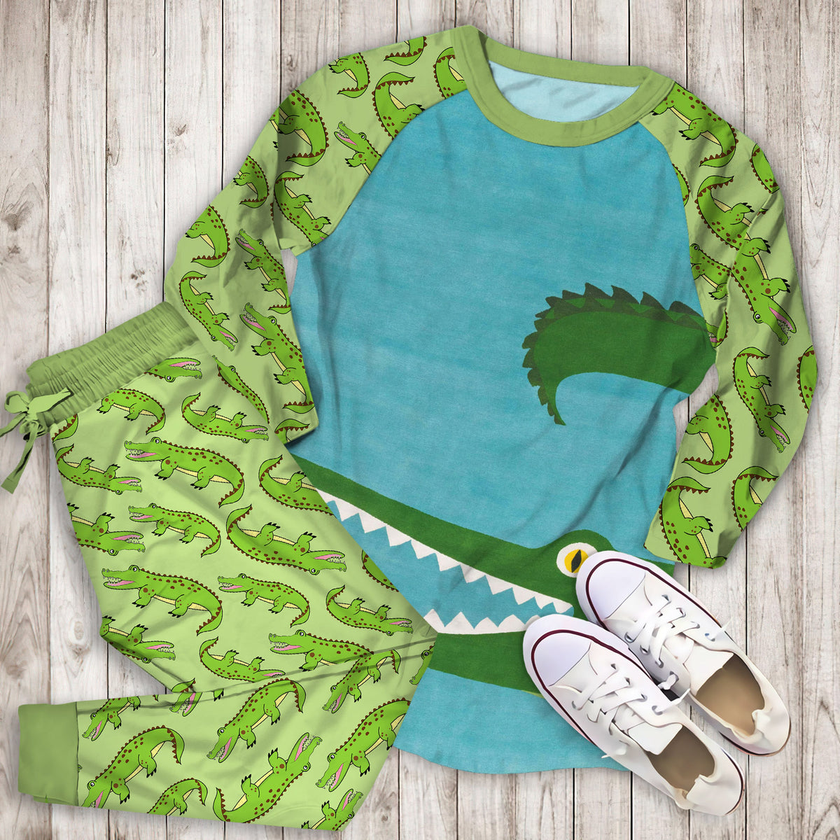 Crocodile Pajama Set |Sleepwear Pjs Sets | Raglan Shirt Pants Set