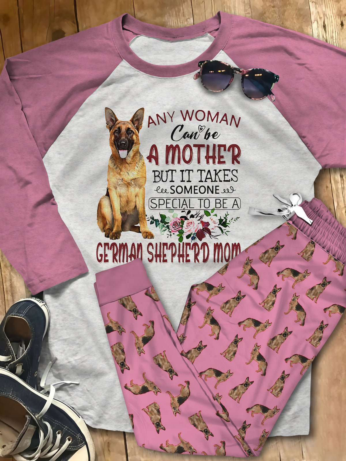 German Shepherd Set German Shepherd Mom Pajama Set |Sleepwear Pjs Sets | Raglan Shirt Pants Set