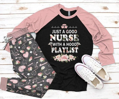 Nurse A Good Nurse Pajama Set |Sleepwear Pjs Sets | Raglan Shirt Pants Set
