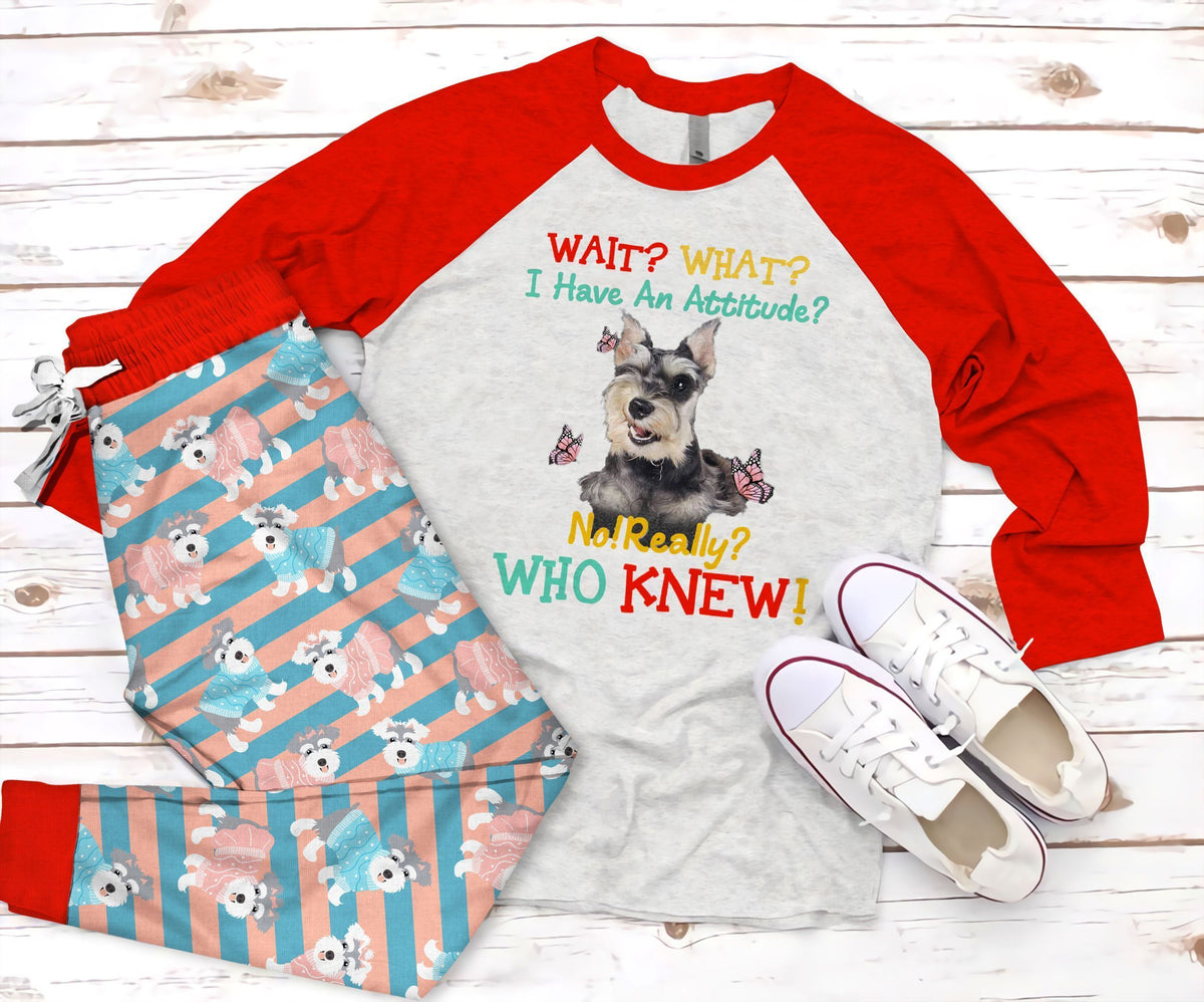 Miniature Schnauzer Attitude Pajama Set |Sleepwear Pjs Sets | Raglan Shirt Pants Set