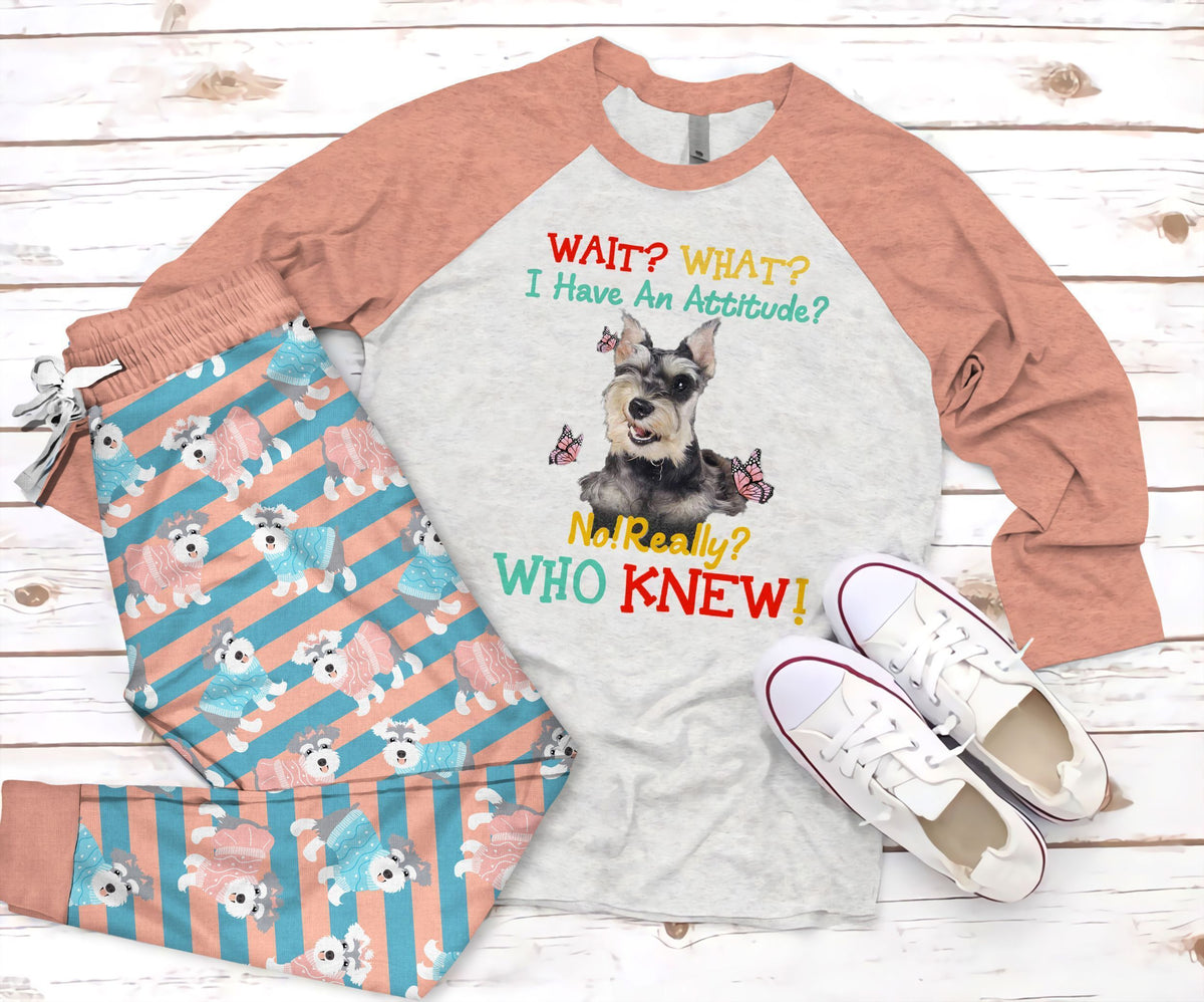 Miniature Schnauzer Attitude Pajama Set |Sleepwear Pjs Sets | Raglan Shirt Pants Set