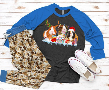 Guinea Pig Blue Amazing Pajama Set |Sleepwear Pjs Sets | Raglan Shirt Pants Set