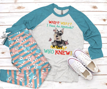 Miniature Schnauzer Attitude Pajama Set |Sleepwear Pjs Sets | Raglan Shirt Pants Set
