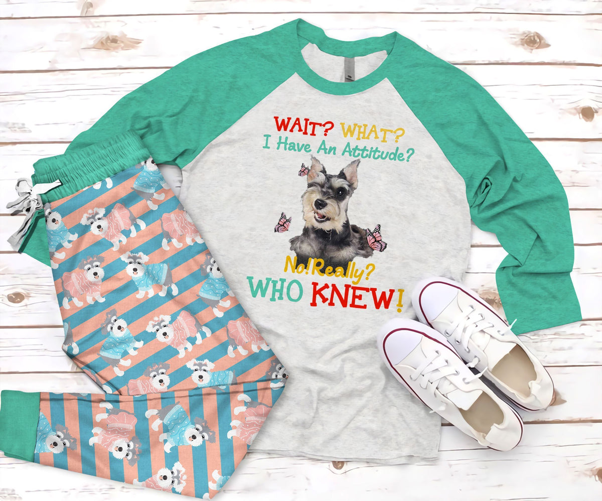 Miniature Schnauzer Attitude Pajama Set |Sleepwear Pjs Sets | Raglan Shirt Pants Set