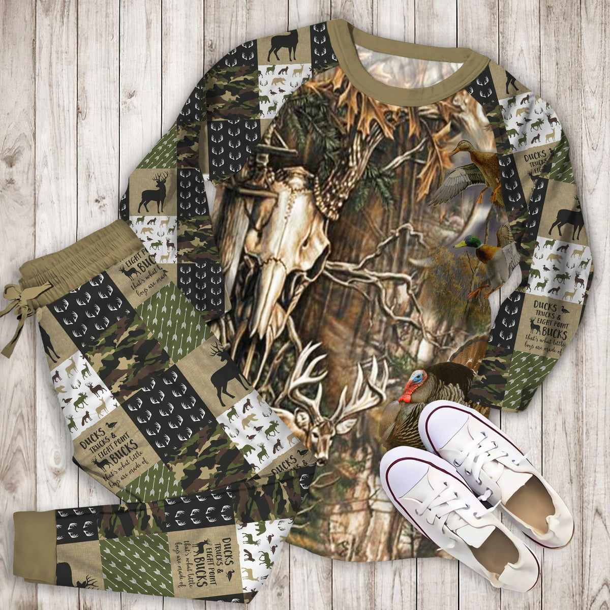 Hunting Deer Pajama Set | Pajamas | Cotton Sleepwear Sets | Soft Long Sleeve Pjs | Raglan Shirt and Pants Set