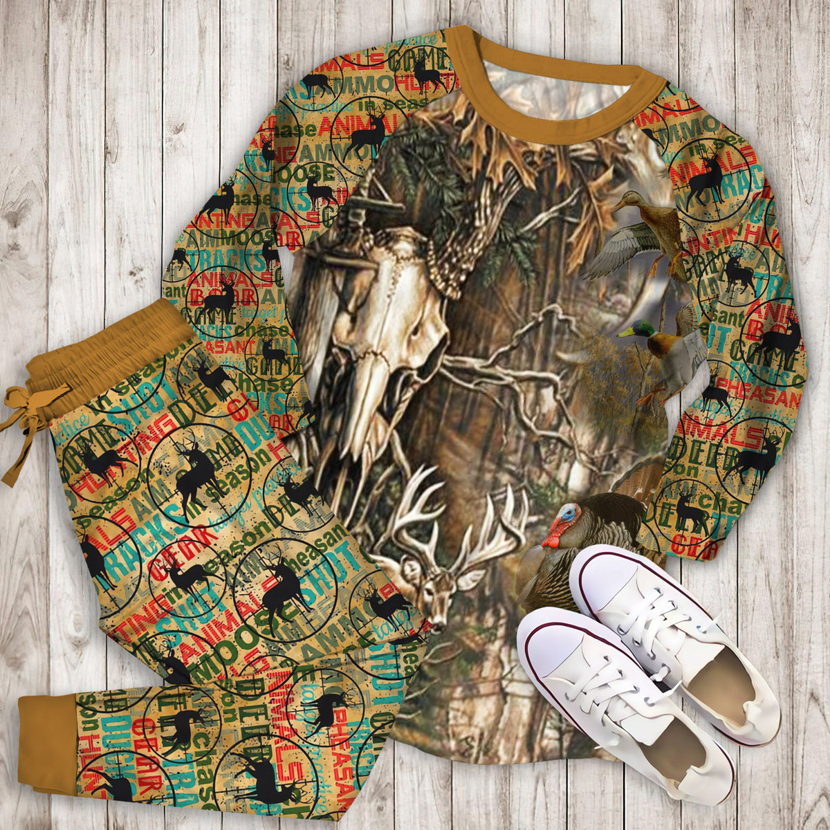 Hunting Deer Pajama Set | Pajamas | Cotton Sleepwear Sets | Soft Long Sleeve Pjs | Raglan Shirt and Pants Set