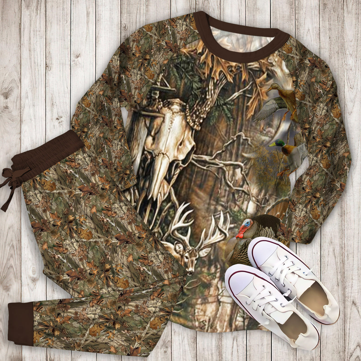 Hunting Deer Pajama Set | Pajamas | Cotton Sleepwear Sets | Soft Long Sleeve Pjs | Raglan Shirt and Pants Set