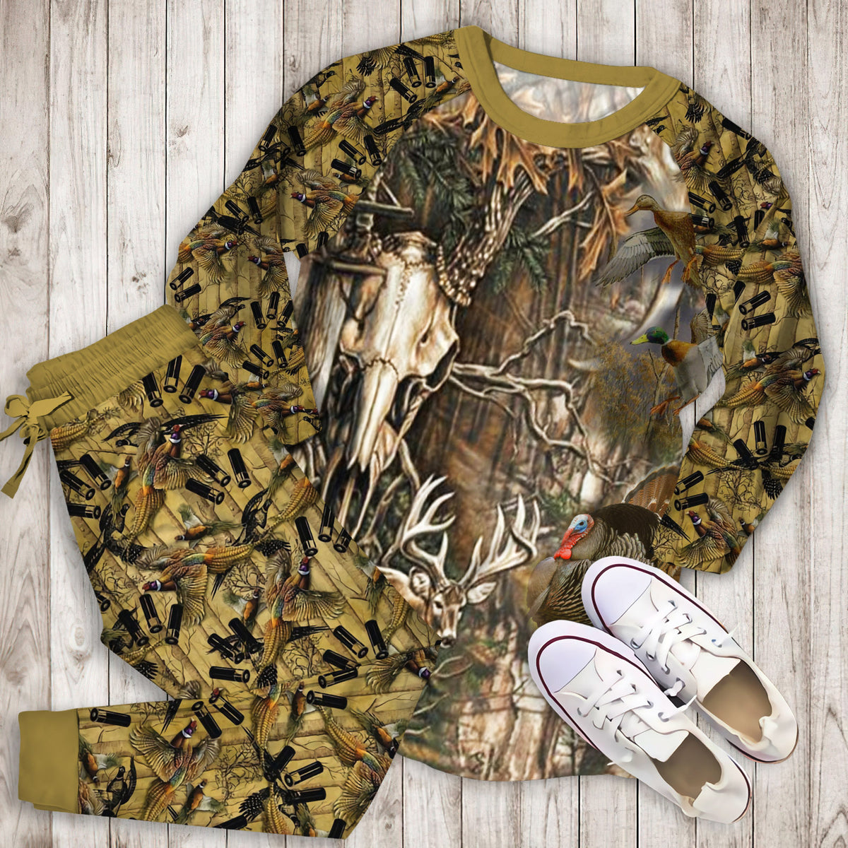 Hunting Deer Pajama Set | Pajamas | Cotton Sleepwear Sets | Soft Long Sleeve Pjs | Raglan Shirt and Pants Set