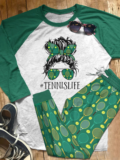 Tennis Set Tennis Life Pajama Set |Sleepwear Pjs Sets | Raglan Shirt Pants Set