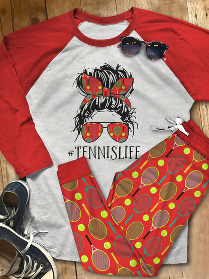 Tennis Set Tennis Life Pajama Set |Sleepwear Pjs Sets | Raglan Shirt Pants Set