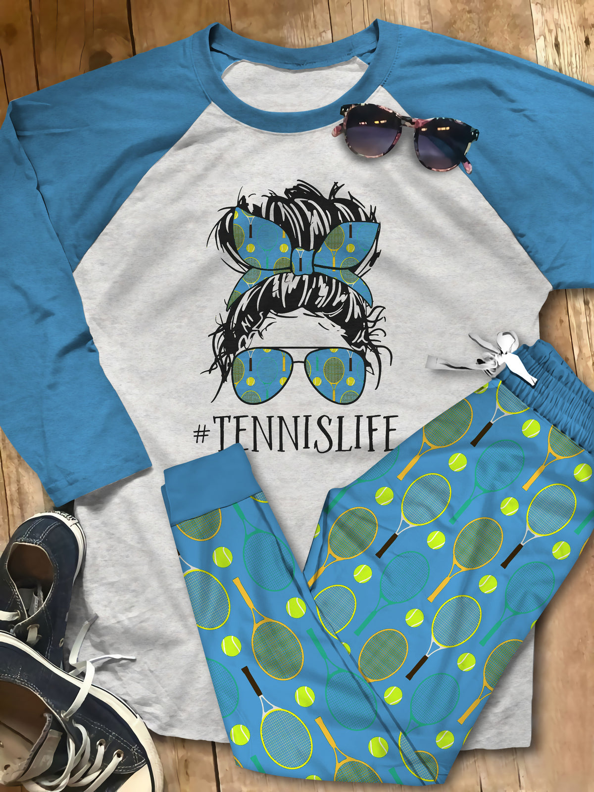 Tennis Set Tennis Life Pajama Set |Sleepwear Pjs Sets | Raglan Shirt Pants Set