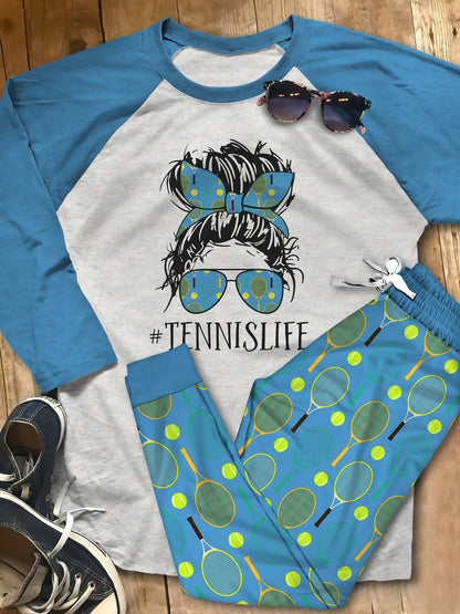 Tennis Set Tennis Life Pajama Set |Sleepwear Pjs Sets | Raglan Shirt Pants Set