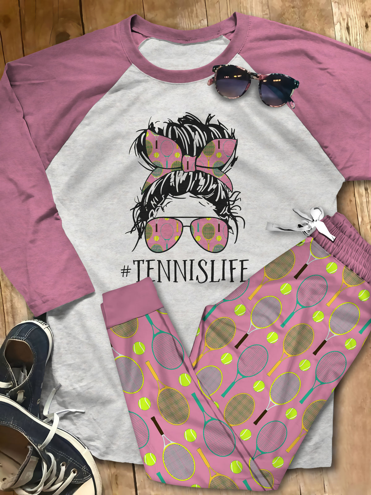 Tennis Set Tennis Life Pajama Set |Sleepwear Pjs Sets | Raglan Shirt Pants Set