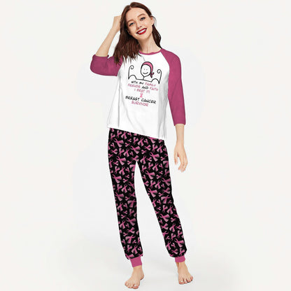 Breast Cancer I Beat It Aah Pajama Set |Sleepwear Pjs Sets | Raglan Shirt Pants Set