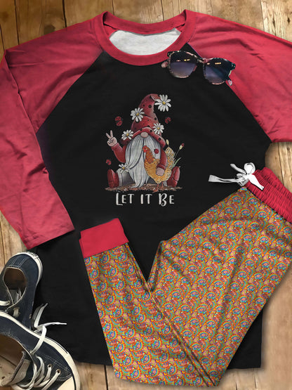 Hippie Let It Be Gnome Collection Aar Pajama Set |Sleepwear Pjs Sets | Raglan Shirt Pants Set