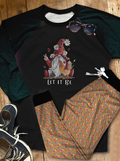 Hippie Let It Be Gnome Collection Aar Pajama Set |Sleepwear Pjs Sets | Raglan Shirt Pants Set