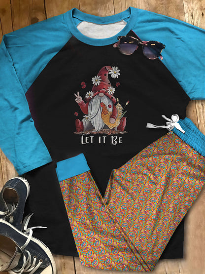 Hippie Let It Be Gnome Collection Aar Pajama Set |Sleepwear Pjs Sets | Raglan Shirt Pants Set