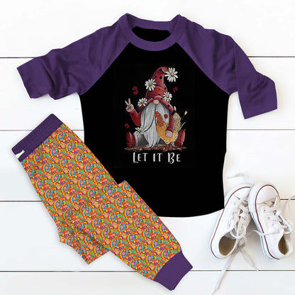 Hippie Let It Be Gnome Collection Aar Pajama Set |Sleepwear Pjs Sets | Raglan Shirt Pants Set