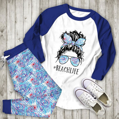 Beach Beach Life Aab Pajama Set |Sleepwear Pjs Sets | Raglan Shirt Pants Set