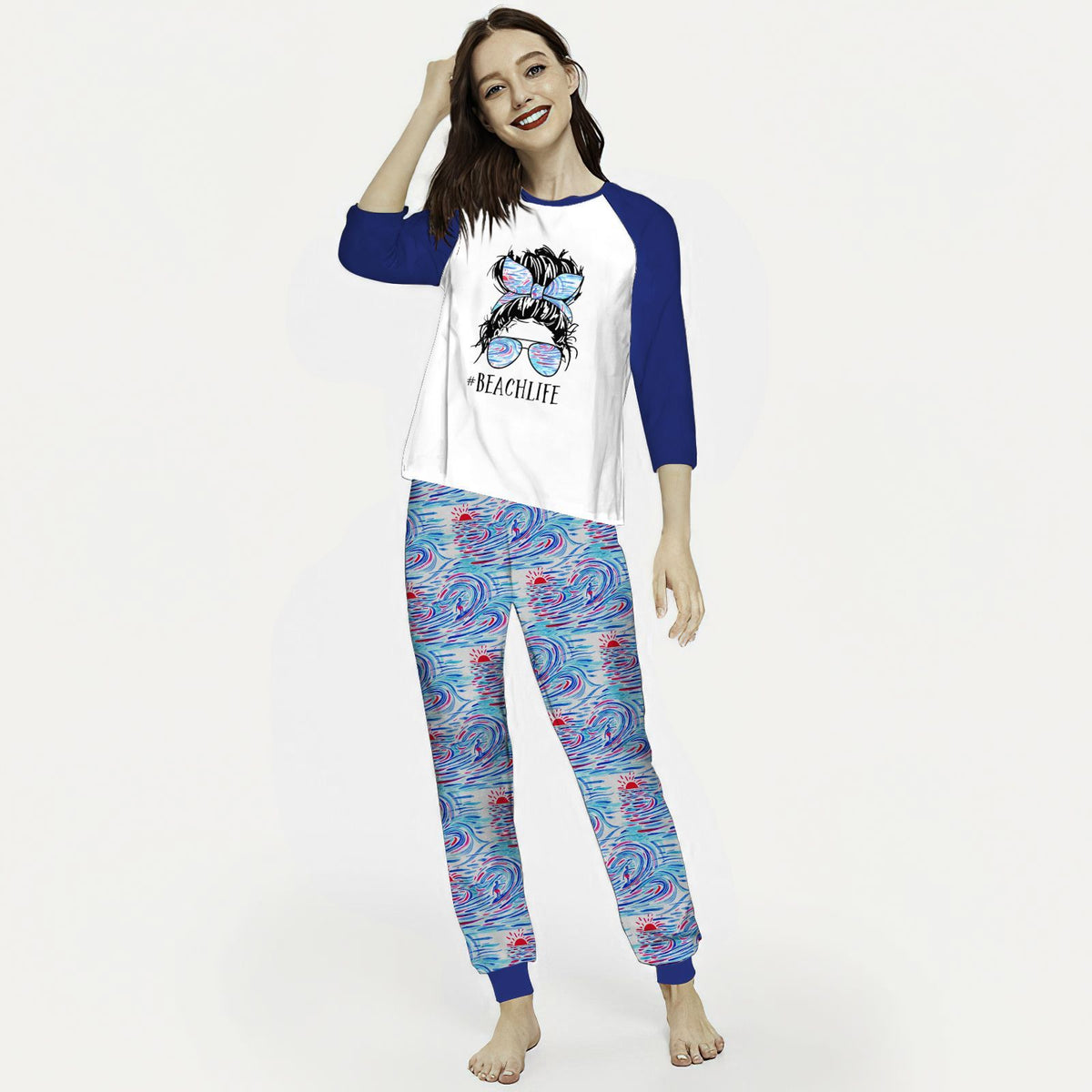 Beach Beach Life Aab Pajama Set |Sleepwear Pjs Sets | Raglan Shirt Pants Set