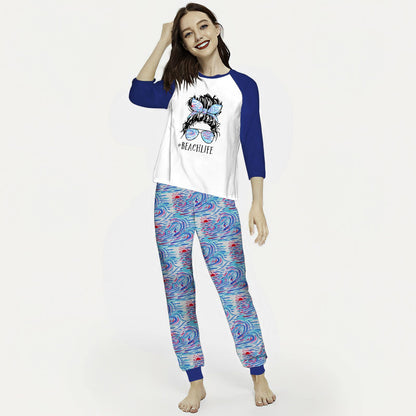 Beach Beach Life Aab Pajama Set |Sleepwear Pjs Sets | Raglan Shirt Pants Set