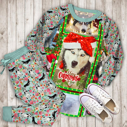 Husky Christmas Pajama Set |Sleepwear Pjs Sets | Raglan Shirt Pants Set