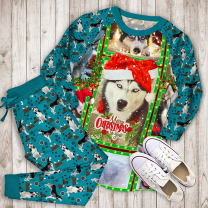 Husky Christmas Pajama Set |Sleepwear Pjs Sets | Raglan Shirt Pants Set