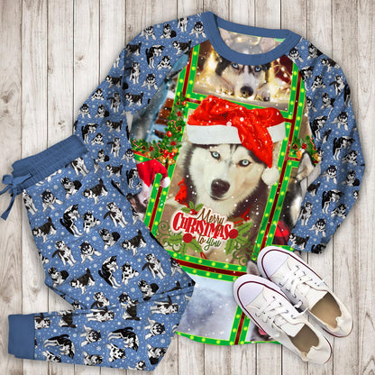 Husky Christmas Pajama Set |Sleepwear Pjs Sets | Raglan Shirt Pants Set