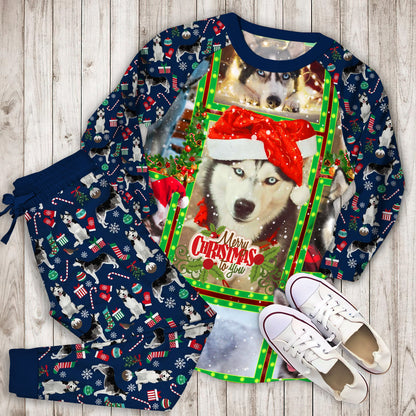 Husky Christmas Pajama Set |Sleepwear Pjs Sets | Raglan Shirt Pants Set
