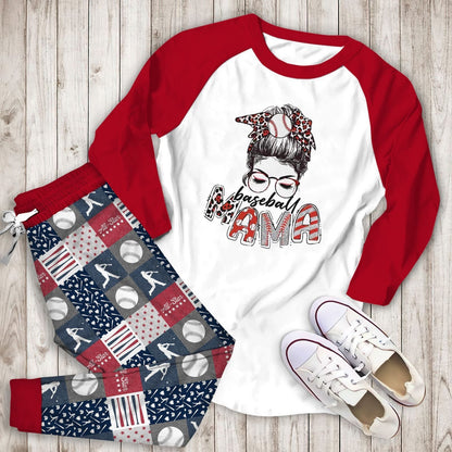 Baseball Baseball Mama Aaw Pajama Set |Sleepwear Pjs Sets | Raglan Shirt Pants Set