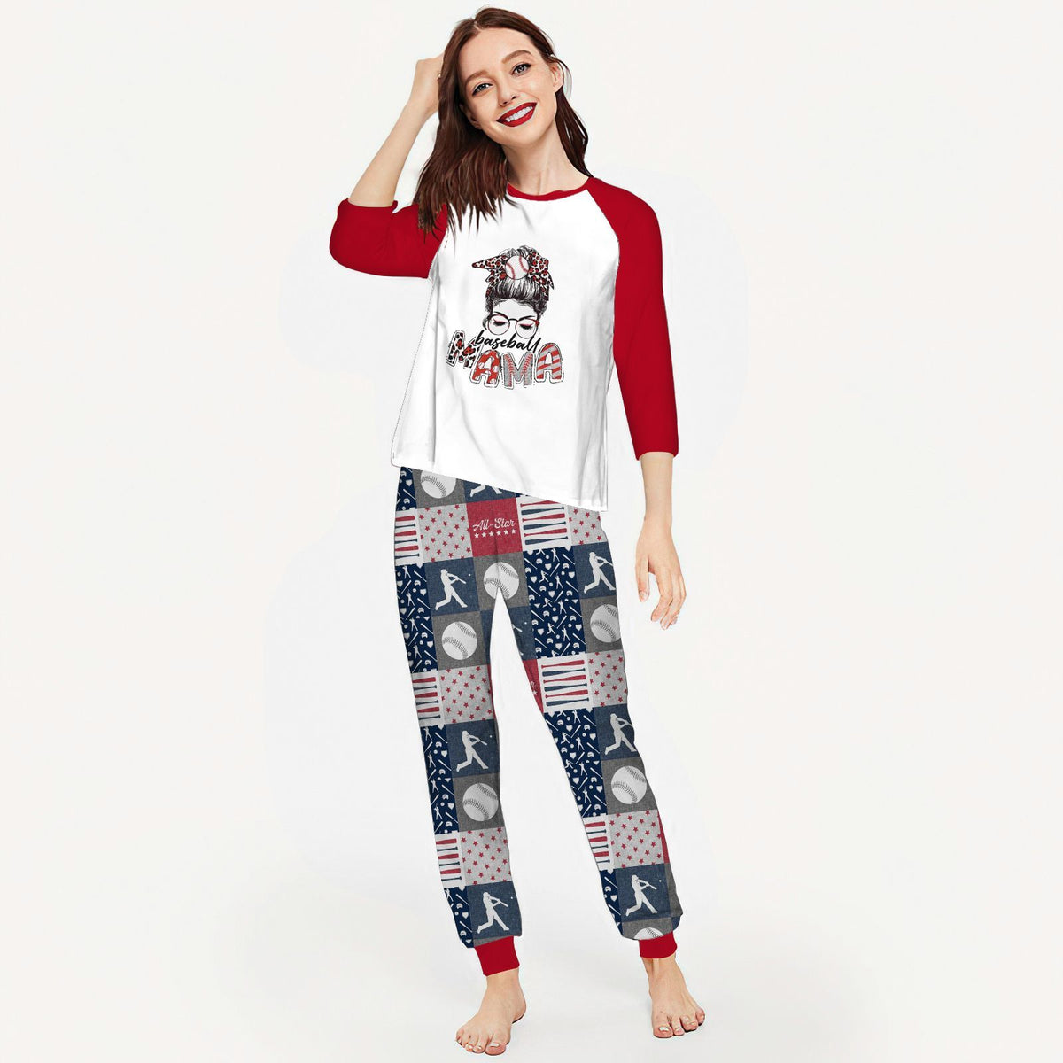 Baseball Baseball Mama Aaw Pajama Set |Sleepwear Pjs Sets | Raglan Shirt Pants Set