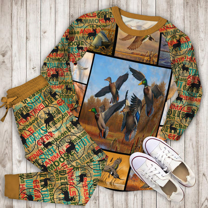 Hunting Duck Pajama Set | Pajamas | Cotton Sleepwear Sets | Soft Long Sleeve Pjs | Raglan Shirt and Pants Set