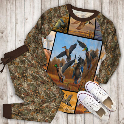 Hunting Duck Pajama Set | Pajamas | Cotton Sleepwear Sets | Soft Long Sleeve Pjs | Raglan Shirt and Pants Set